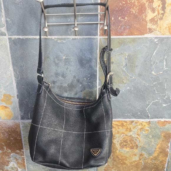 Prada Black Leather Shoulder Bag with Stitch Detail - Picture 1 of 6